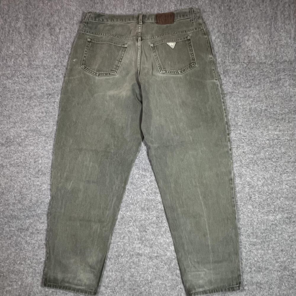 Vintage Guess Jeans Mens 38x32 Green Baggy Wide Leg Denim Made USA 90s